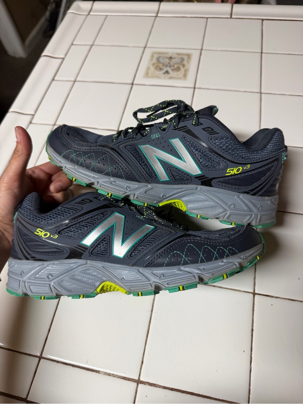 New Balance Gray with Teal & Neon Yellow Athletic Running Shoes